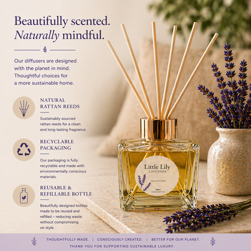 Discover our luxury lavender reed diffuser with long-lasting fragrance for up to 6 months. Perfect for creating a calm and elegant home atmosphere.